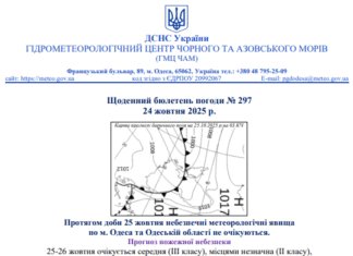Прогноз погоды в Одессе и области на 25 октября
