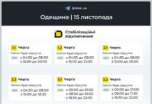 Одесская область: графики отключения света на 15 ноября