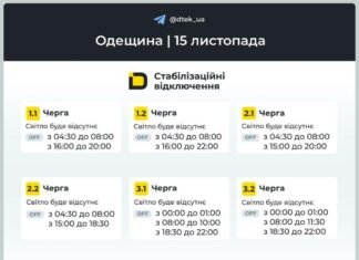Одесская область: графики отключения света на 15 ноября