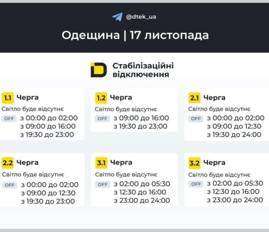 Энергетики опубликовали графики отключения света в Одесской области на 17 ноября