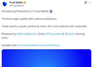 Trust Wallet запустил в кошельке платежи Apple Pay, Google Pay и рынок прогнозов Predictions