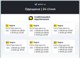 Графики стабилизационных отключений света на 24 января для части Одесской области