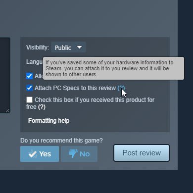 Steam будет добавлять в отзывы характеристики ПК и анонимные данные о FPS