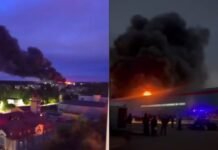 Под Санкт-Петербургом бушует масштабный пожар в промышленном парке: огонь охватил тысячи квадратных метров (видео)