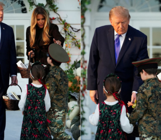 К Трампу пришли дети в советской форме и русском сарафане на Хэллоуин (видео)