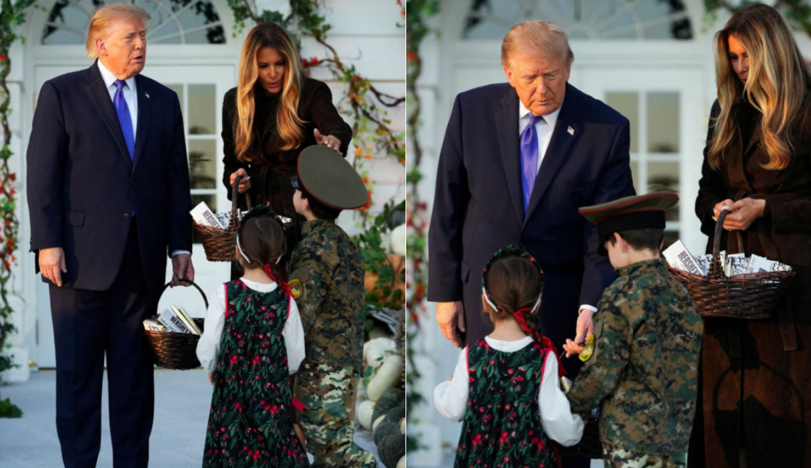 К Трампу пришли дети в советской форме и русском сарафане на Хэллоуин (видео)